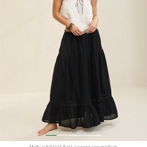 American Eagle Outfitters Black Tiered Maxi Skirt with Lace Trim